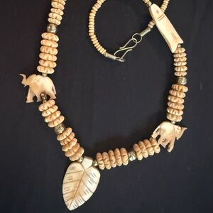 Handcrafted Elephant Leaf Carved Bone Necklace